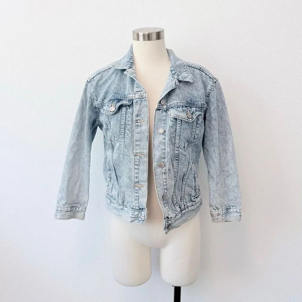 Gap Cropped Acid Wash Denim Jean Jacket Blue Coat Distressed L